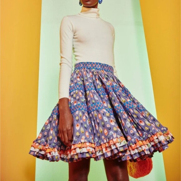 CeliaB Manatier Ruffled Tiered Embroidered Full Mini Skirt Large Multi Color - Picture 3 of 16